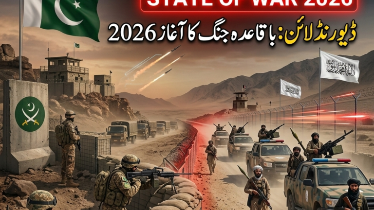 Infographic map of Durand Line border glowing red with war icons on February 27, 2026