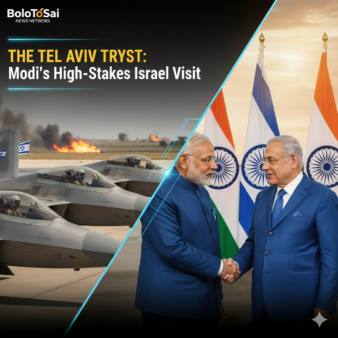 PM Modi and Benjamin Netanyahu shaking hands in Tel Aviv February 2026