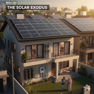 Aerial view of residential rooftops in Pakistan covered in solar panels 2026