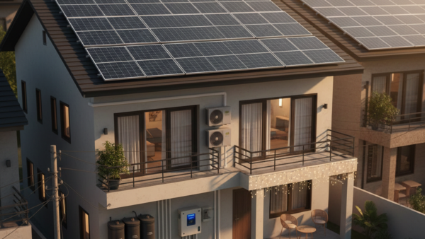 Aerial view of residential rooftops in Pakistan covered in solar panels 2026