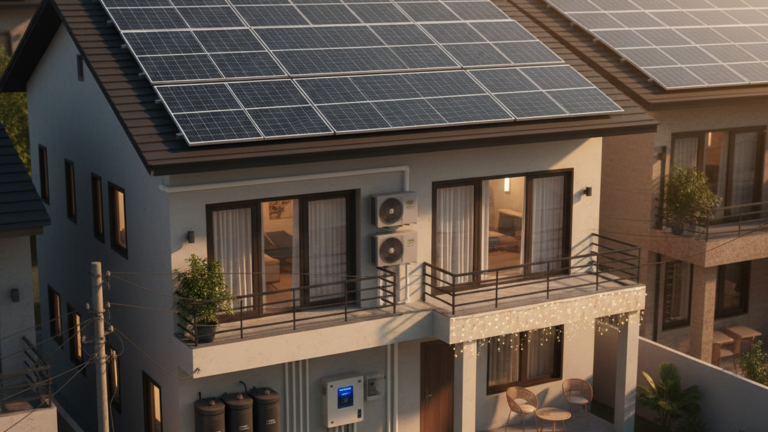 Aerial view of residential rooftops in Pakistan covered in solar panels 2026