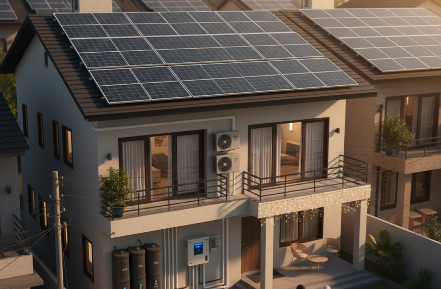 Aerial view of residential rooftops in Pakistan covered in solar panels 2026